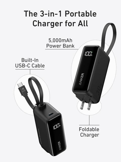 Anker Power Bank (30W, Fusion, Built-In USB-C Cable) On Sale