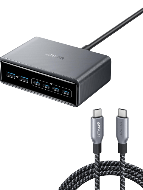 Anker Prime Charger (200W, 6 Ports, GaN)  and Anker Prime USB-C to USB-C Cable 240W Same Day Delivery