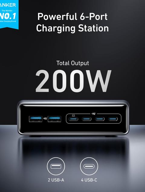 Anker Prime Charger (200W, 6 Ports, GaN)  and Anker Prime USB-C to USB-C Cable 240W Same Day Delivery